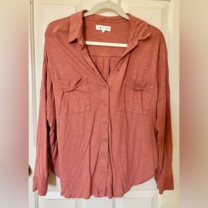 Lou and Grey oversized pink button-up